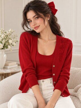 Kilte Collection Cashmere Bijou Tank, Cardigan Sweater, Bow Matching Set sz 2-M